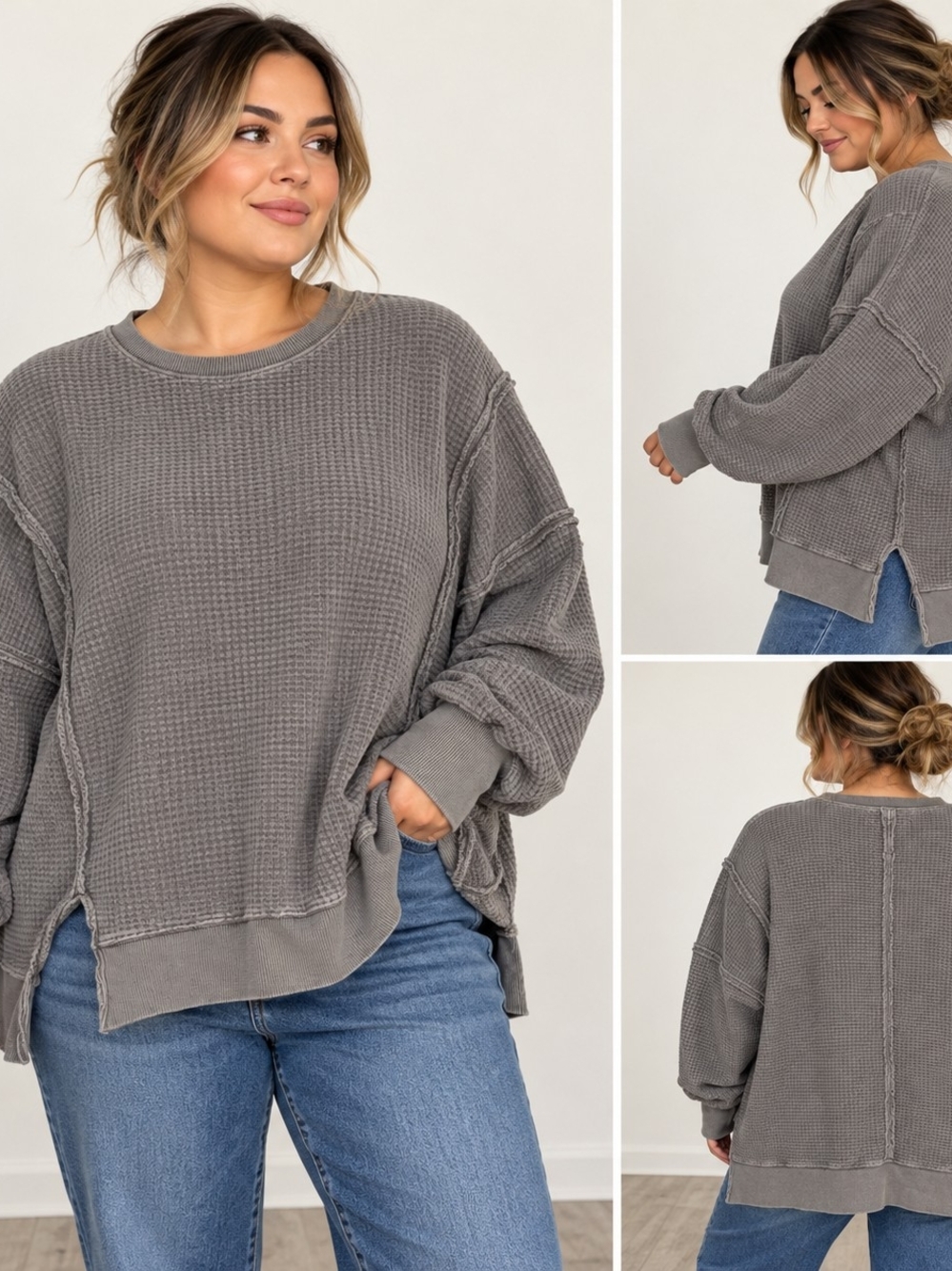American Eagle Seriously Lived In Thermal Sweatshirt XXL Waffle Knit Oversized